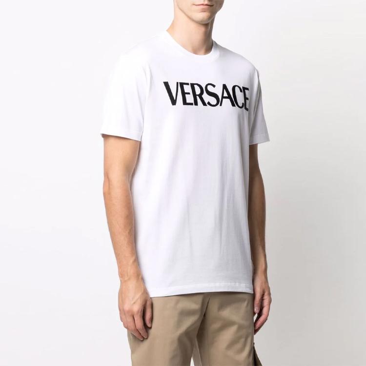Versace T-Shirts Men's White Crew Neck Moderate Straight Fit 10012841A00918-1W000