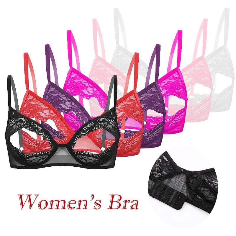 Dámská nastavitelná ramínka na špagety Podprsenka Spodní prádlo Krajka Bralette s rozparky na bradavkách