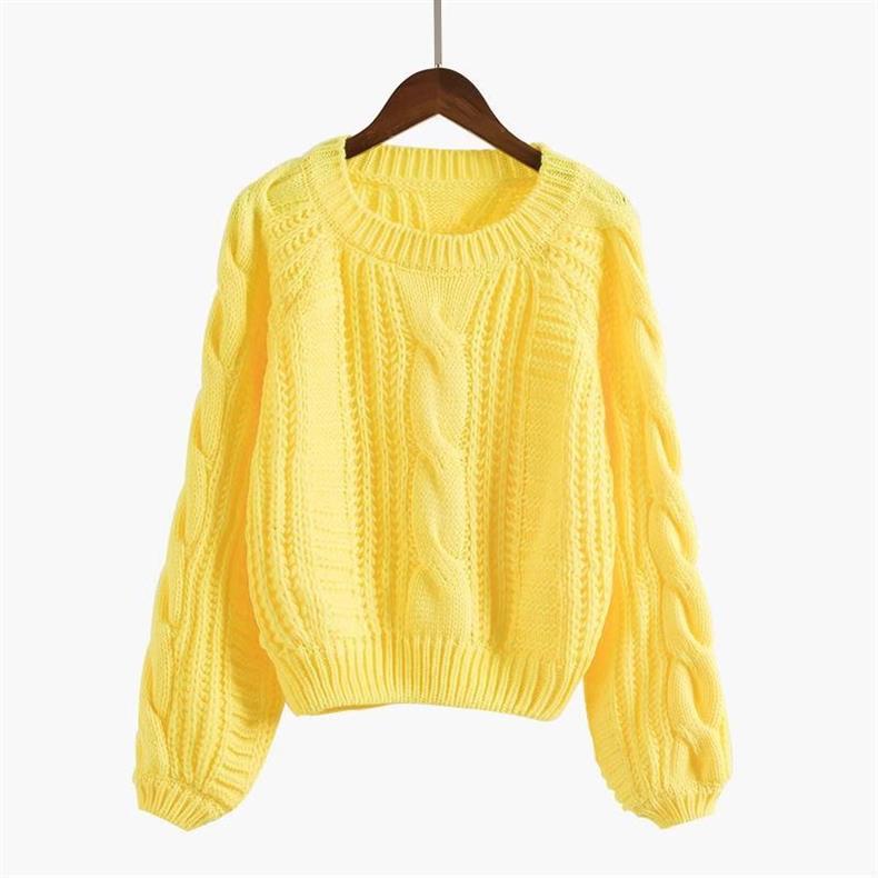 Autumn and Winter Loose Outer Wear Twist Pullover Sweater Women's Fashion Casual Lazy Short Crew Neck Knitted Sweater Versatile