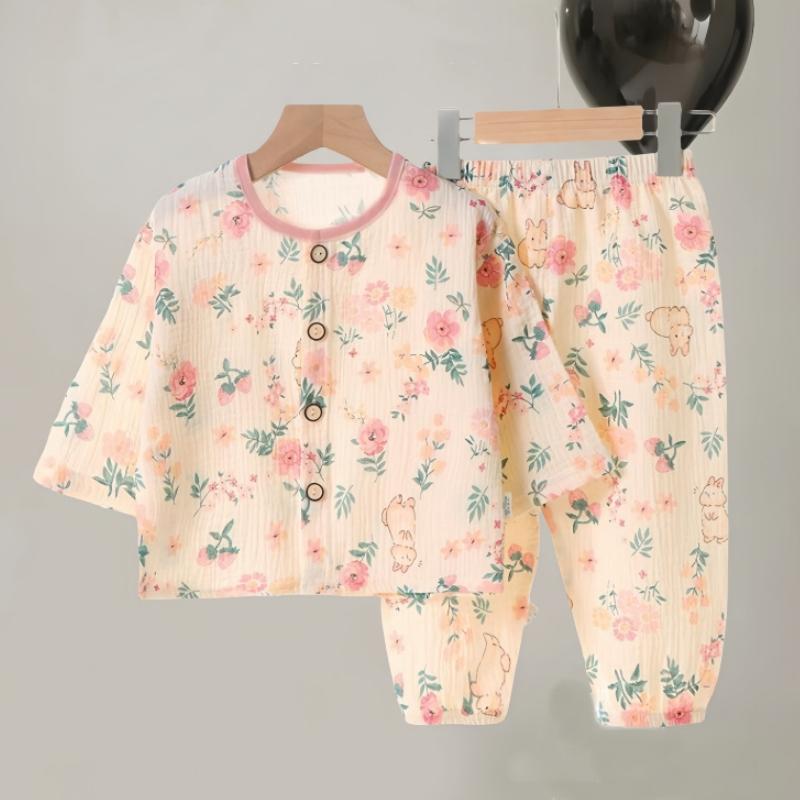 

2 шт./компл. Костюм для мальчиков и девочек, детская одежда из муслинового хлопка, одежда для сна, наряд, детский комплект пижамы с длинными рукавами, топы+брюки, домашняя одежда 110