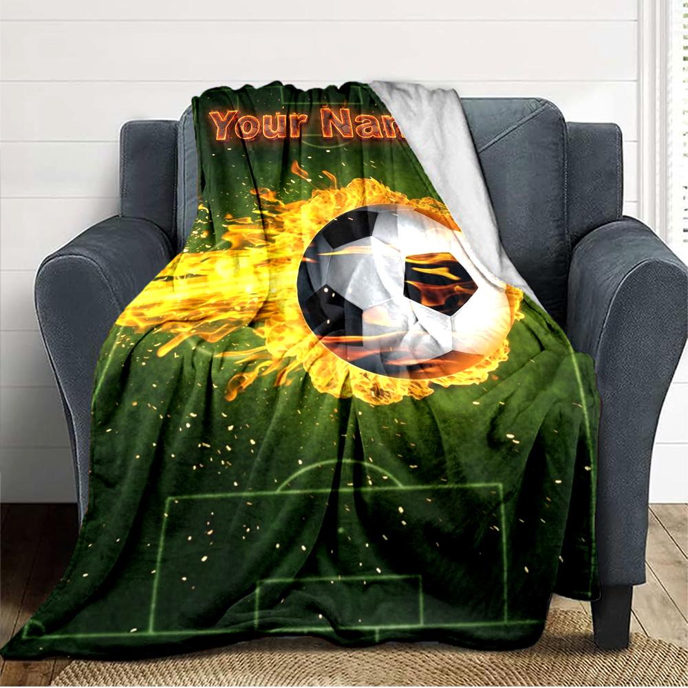 Name Custom Soccer Print Flannel Blanket High Quality Warm Comfortable Cover for All Seasons Perfect for Gifts Home Decor