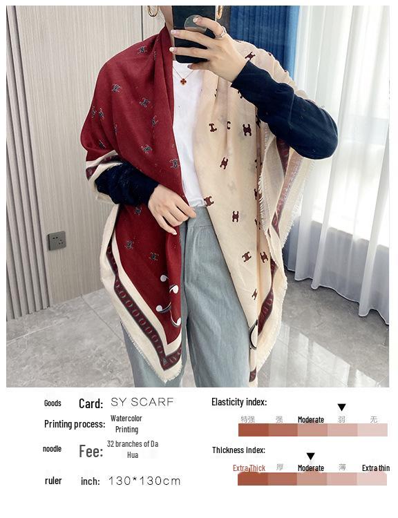 Eșarfă pătrată cu imprimeu litere, modă primăvară/vară: Guler moale, confortabil și șal de călătorie elegant