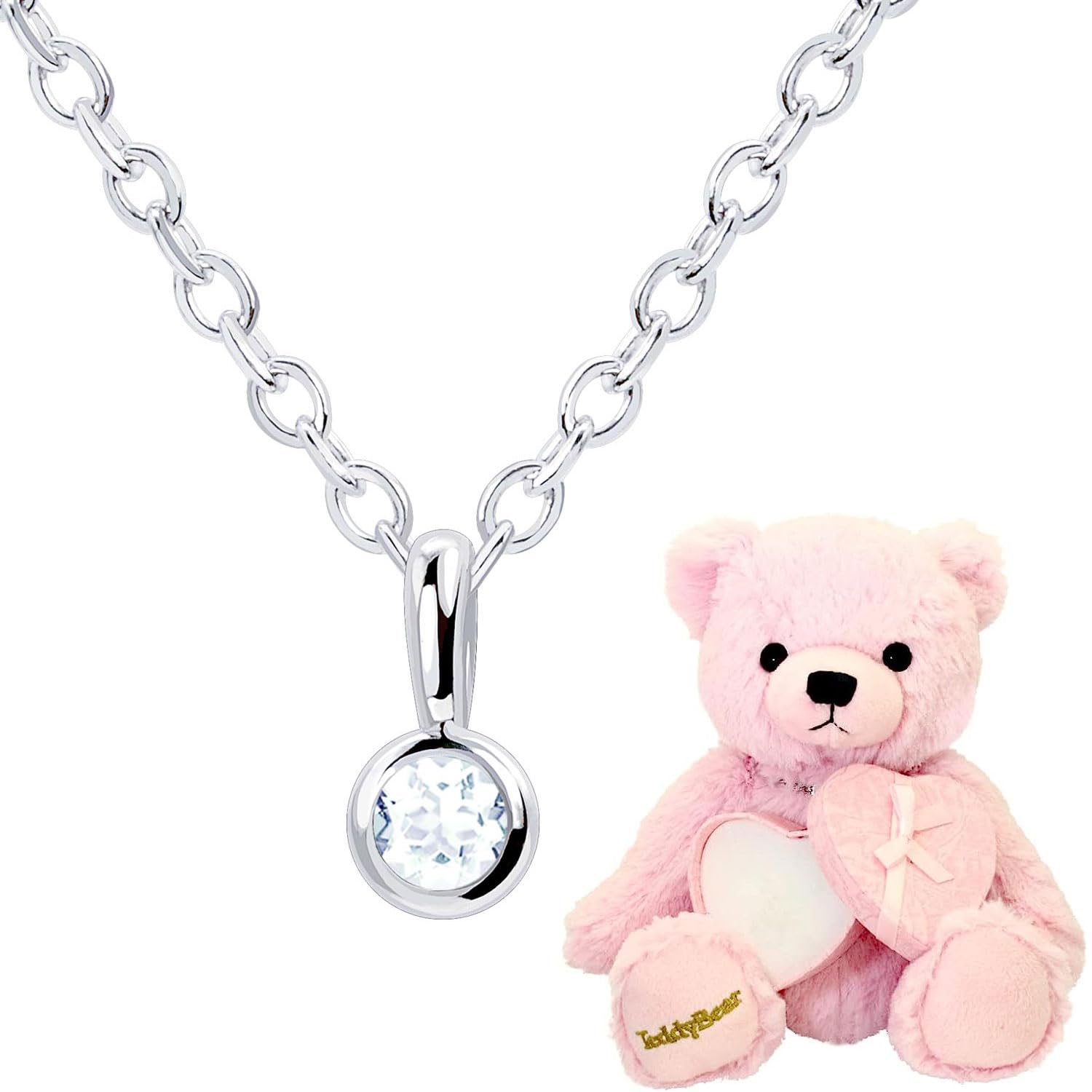 

Necklace Single Fukurin Diamond Silver Pink Teddy Bear Set March Birthstone Aquamarine [Sears] Women s 13930-s-tdt-01-p-03