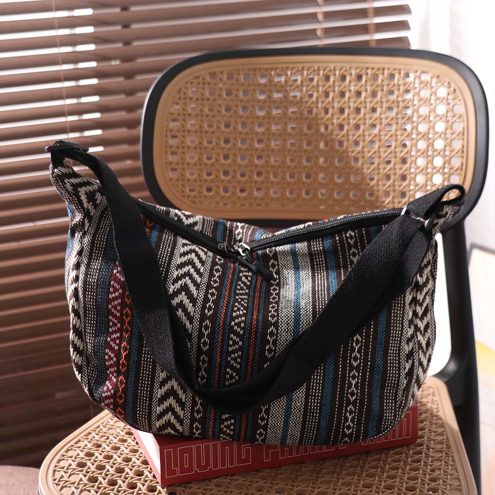 Large Capacity Ethnic Fringe Crossbody Bag Embroidery Colorful Bohemian Shoulder Bag Geometric Handbag Weave Folk Messenger Bag