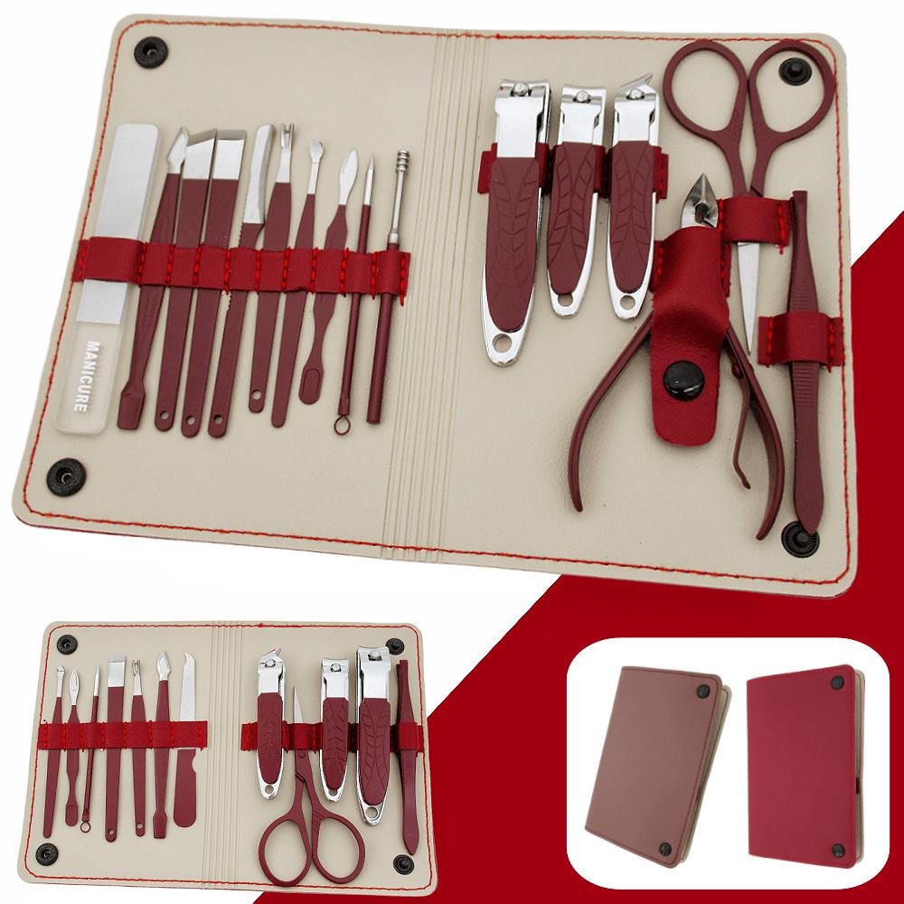 16-Piece Multifunctional Manicure Set: Eyebrow Trimmer, Nail Clippers, Beauty Scissors, Glass File, Foot Planer, Nail Groove Pliers.