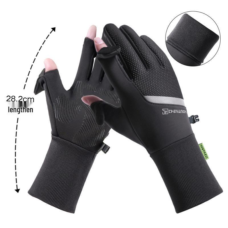 Men's Winter Windproof Waterproof Fingerless Touchscreen Cycling Gloves - Warm Fleece for Outdoor Sports