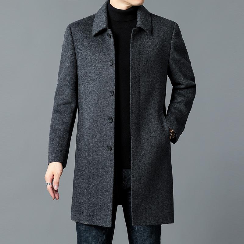 

Утолщенное шерстяное пальто средней длины с лацканами, шерстяное пальто для мужчин среднего и пожилого возраста 4XL серый