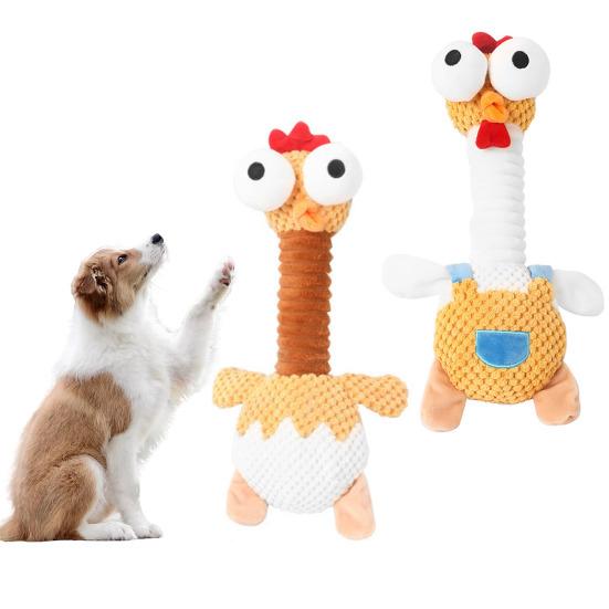 Pet Toy Extended Neck Chicken Design Plush Dog Toy Tug-of-War Soft Elastic Chewing Toy with Squeaky Sound Puppy Teething Relief Interactive Small Dog