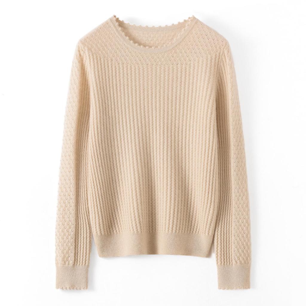 Pure Cashmere 12-Gauge Lace Round Neck Knitted Top