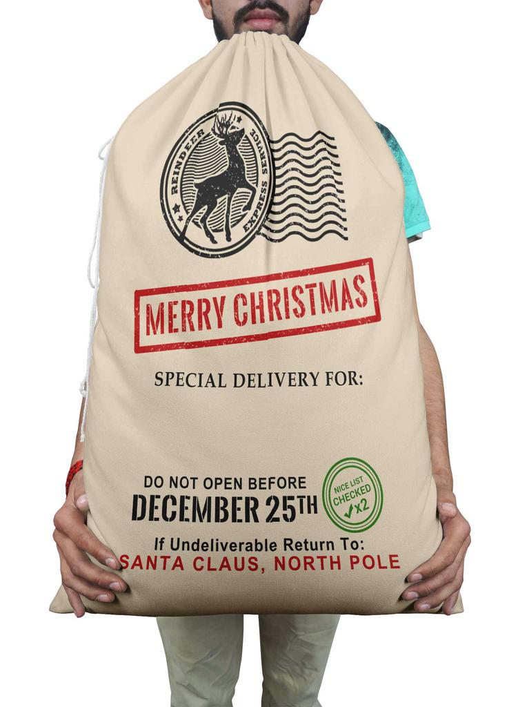 Printtoo 2 Pcs Santa Gift Sack For Kids Presents Xmas Bag Christmas Sack Personalized Bags Large 27x20 Inch