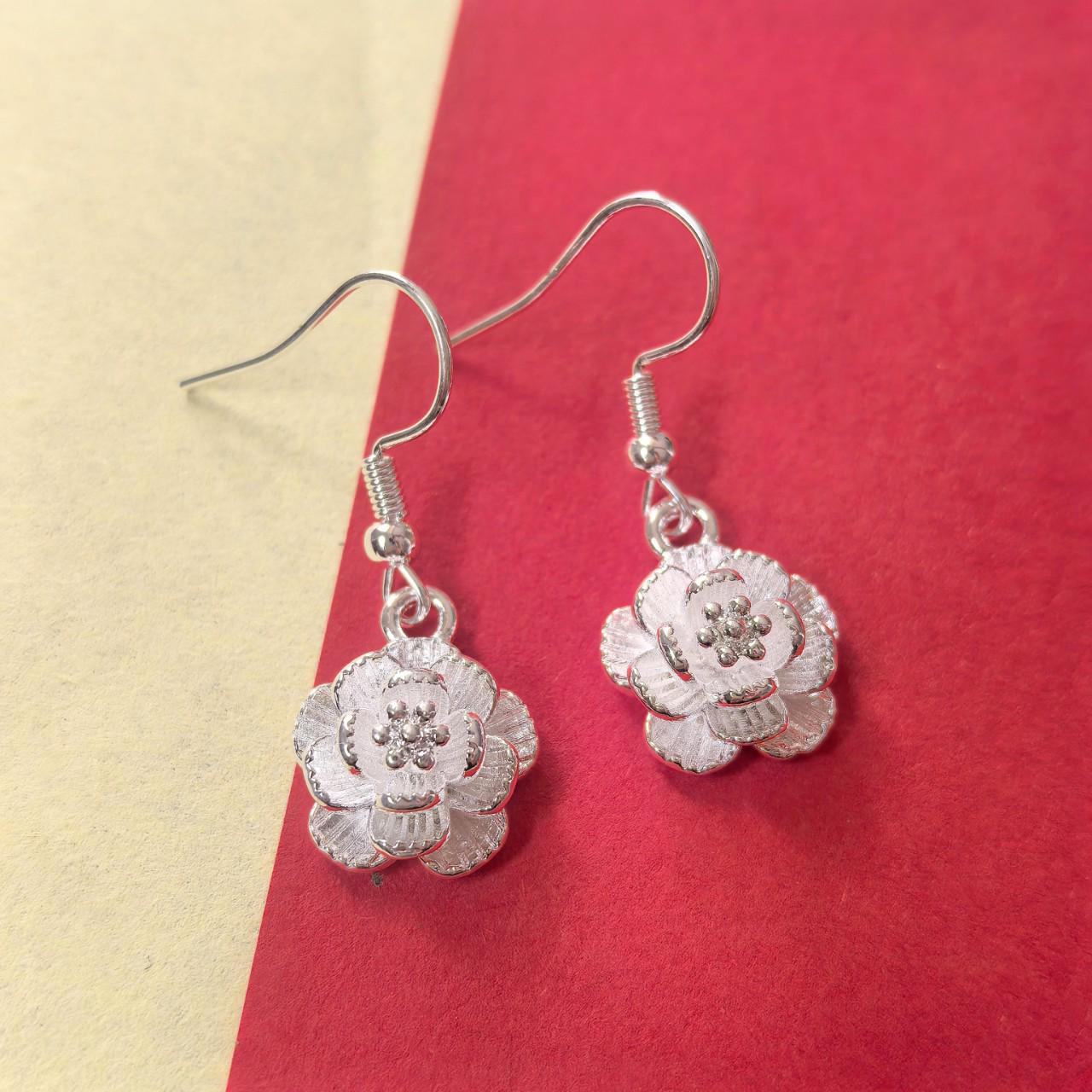 Miao-Inspired Silver-Plated Brass Flower Earrings for Women - Multi-Layered 3D Design, Fashion Trend, In Stock