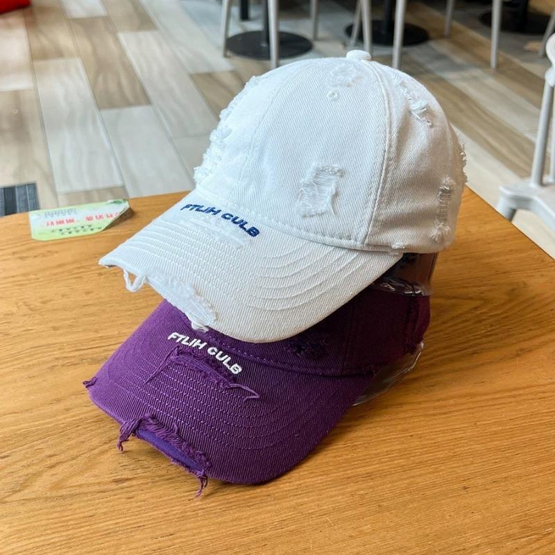 Couple retro old ripped baseball hat men's and women's tide street personality versatile soft top sunshade cap