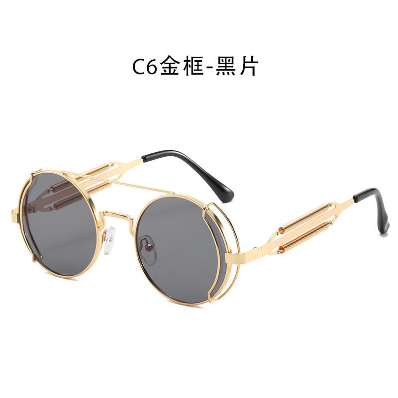 Foreign Trade Round Frame Punk Sunglasses Hollow Double Spring Metal Sunglasses Hollow Legs Sunglasses
