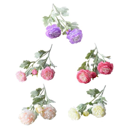 Artificial Ranunculus Flower Faux Silk Ranunculus Bouquet with 2 Heads Full Blooms And 1 Bud for Floral Arrangement Wedding Event Centerpiece