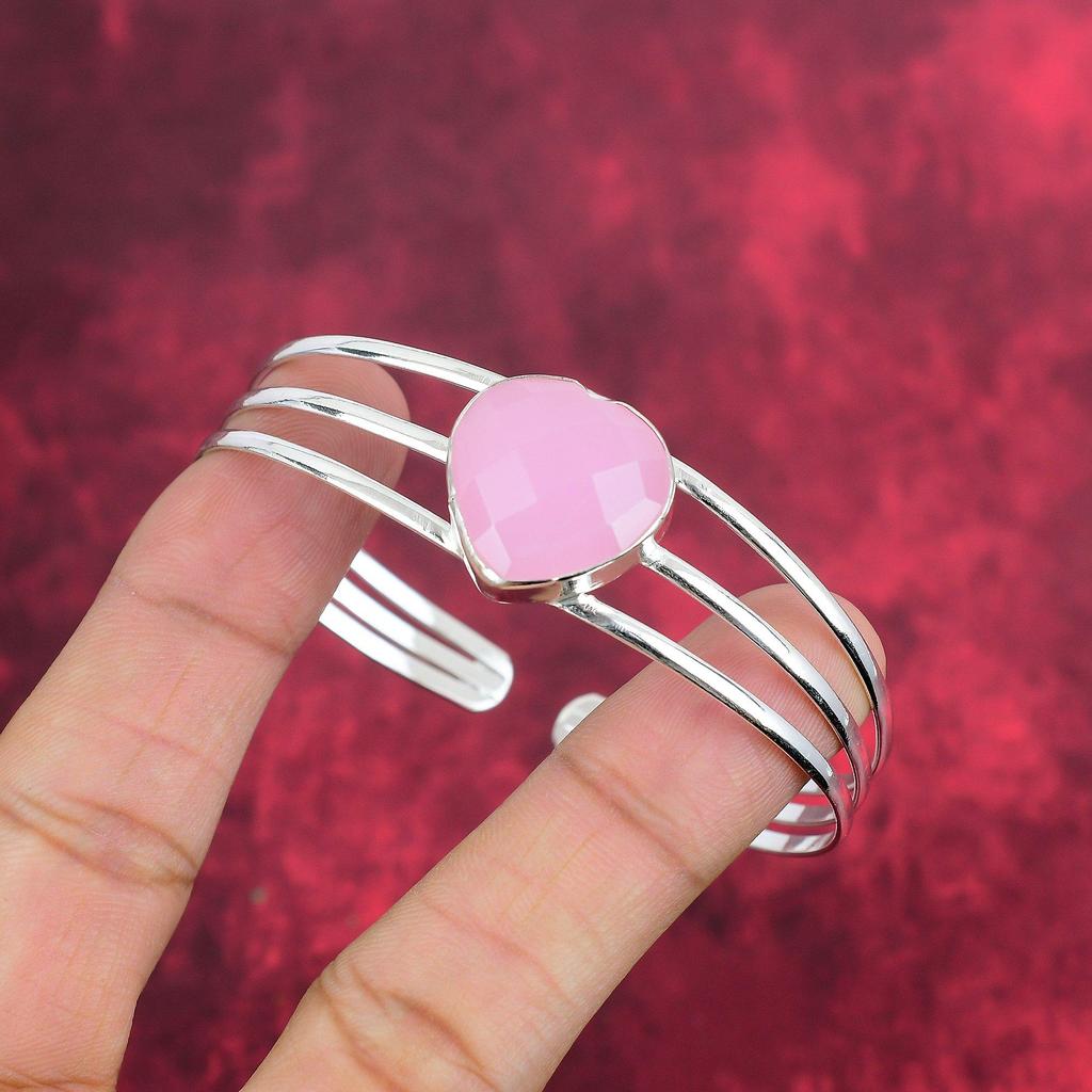 Pink Chalcedony Handmade Jewelry, 925 Sterling Silver Bracelet, Latest Design Gemstone Bracelet For Wedding Gift