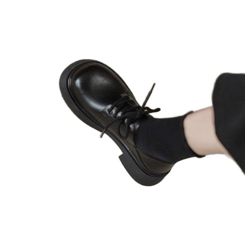 British Style Black Small Leather Shoes Women's 2025 Spring New Retro Heightening Single Shoes Women's Lace-up Soft-soled Loafers