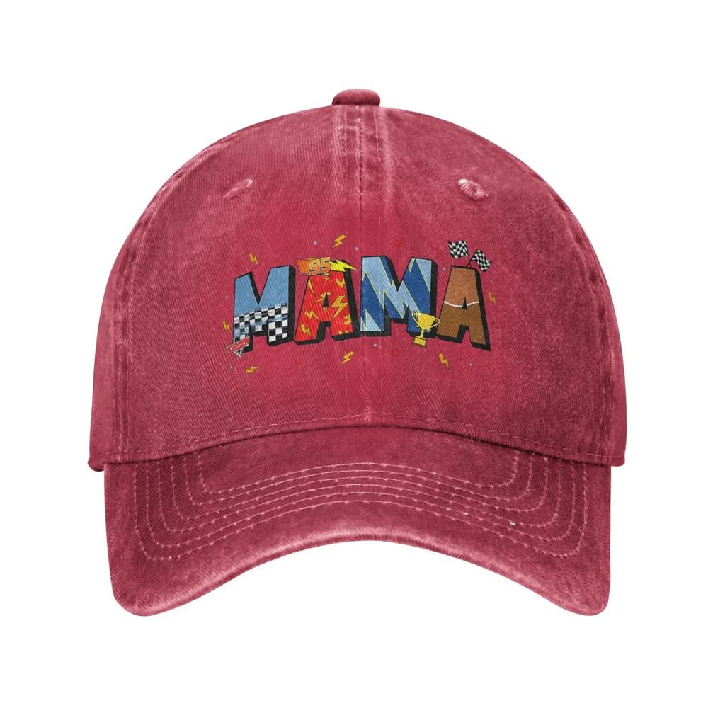 Retro Lightning McQueen Cars Muttertag Baseballkappe für Männer Frauen Used Gewaschen Snapback Hut Unstrukturiert Weiche Kappen Hut