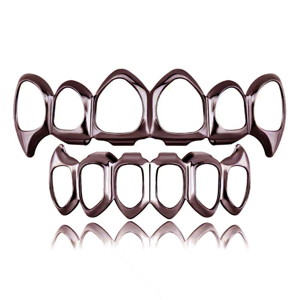 Eco-friendly Copper Hollow Teeth Grillz Top Bottom Set Anti Slip Teeth Jewelry Rapper
