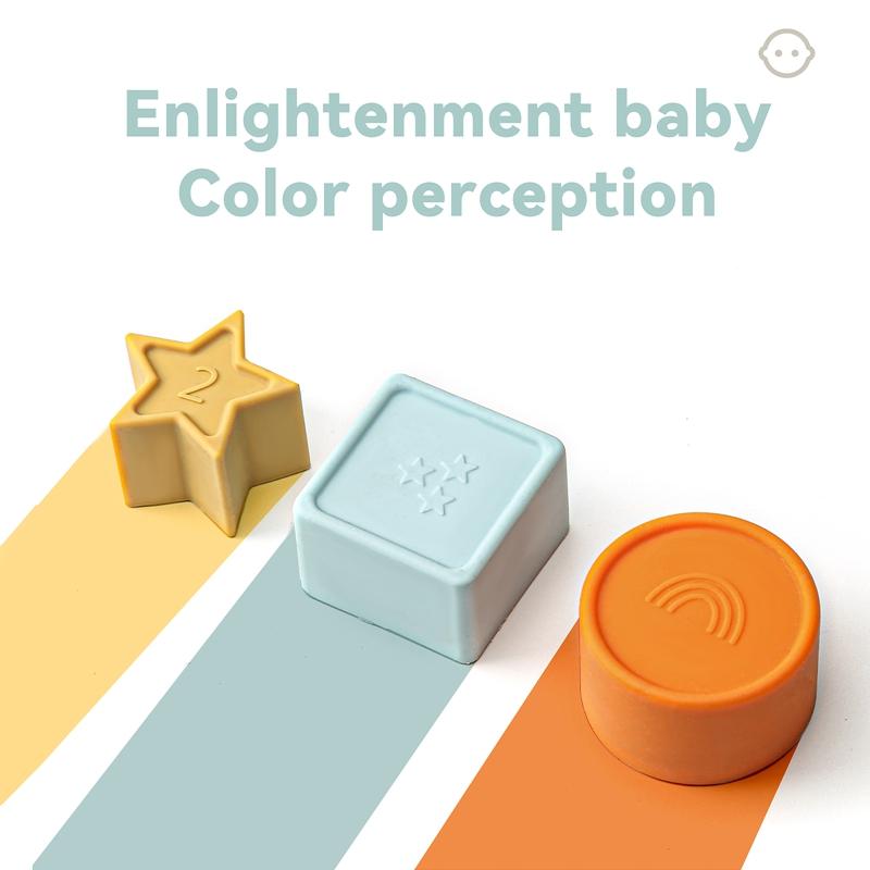 Baby Montessori Toy BPA Free Silicone Geometric Building Block 1-3 Years Children Stacking Game Education Puzzle Toy Baby Gift