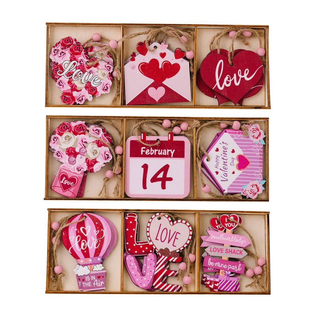 Charming Pink Wooden Love Heart Hanging Decorations For Valentine's Day Home Decor