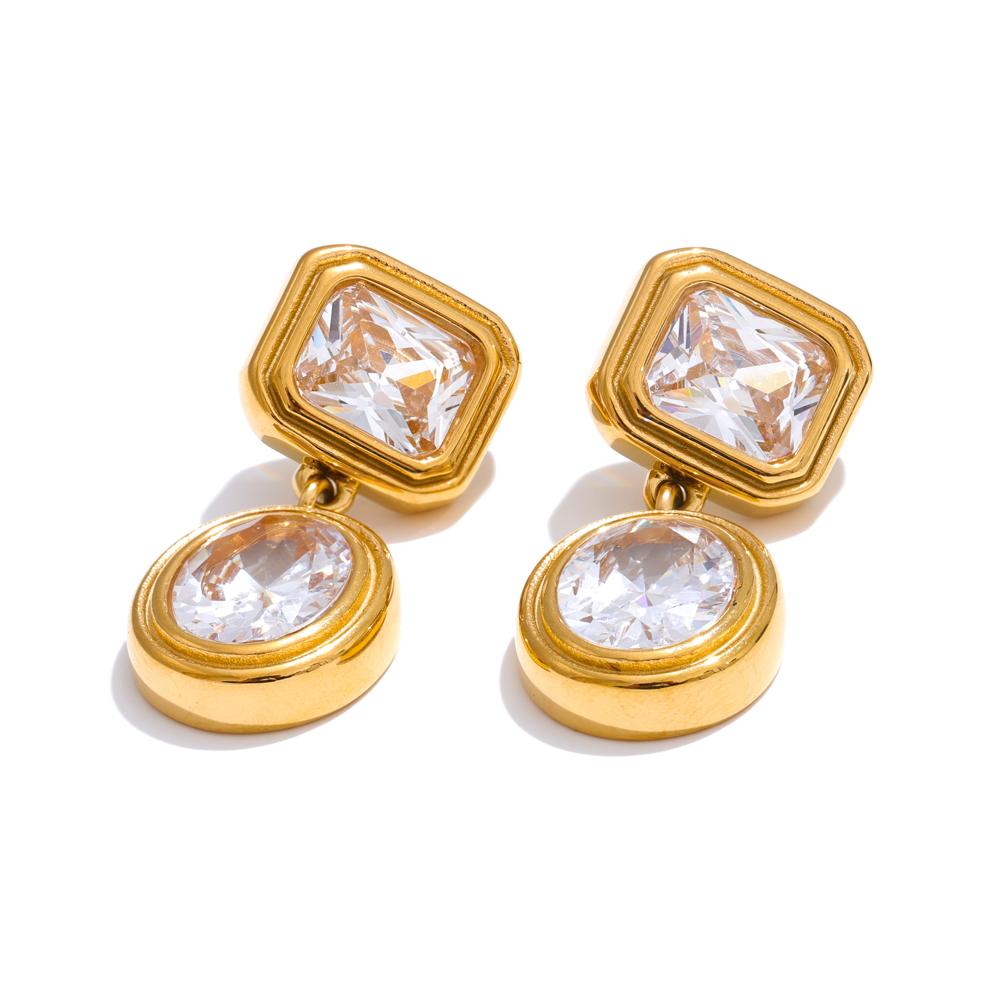 

Yhpup Delicate Shiny Cubic Zirconia Square Drop Round Earrings Luxury Fashion Stainless Steel Daily Chic Premium Jewelry