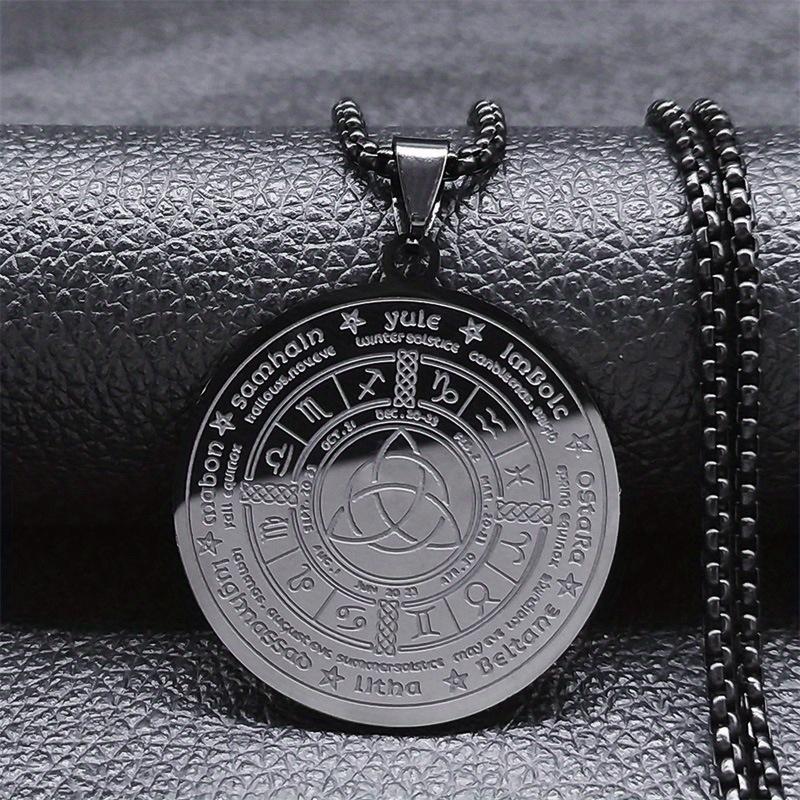 Naszyjnik ze stali nierdzewnej z węzłem w stylu vintage, okrągły, z dwunastoma konstelacjami, tytanowy wisiorek, biżuteria