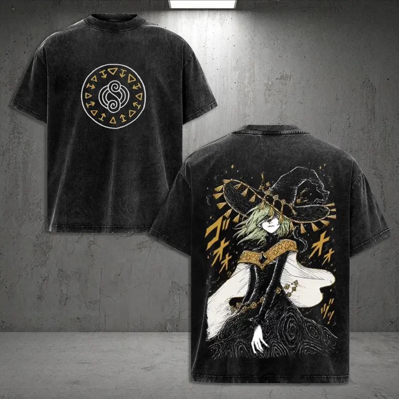 Hot Anime Witch Hat Atelier Coco Print T-shirt Men Women Tshirts Short Sleeve Cotton Clothing Retro Washed T Shirt Harajuku Tops