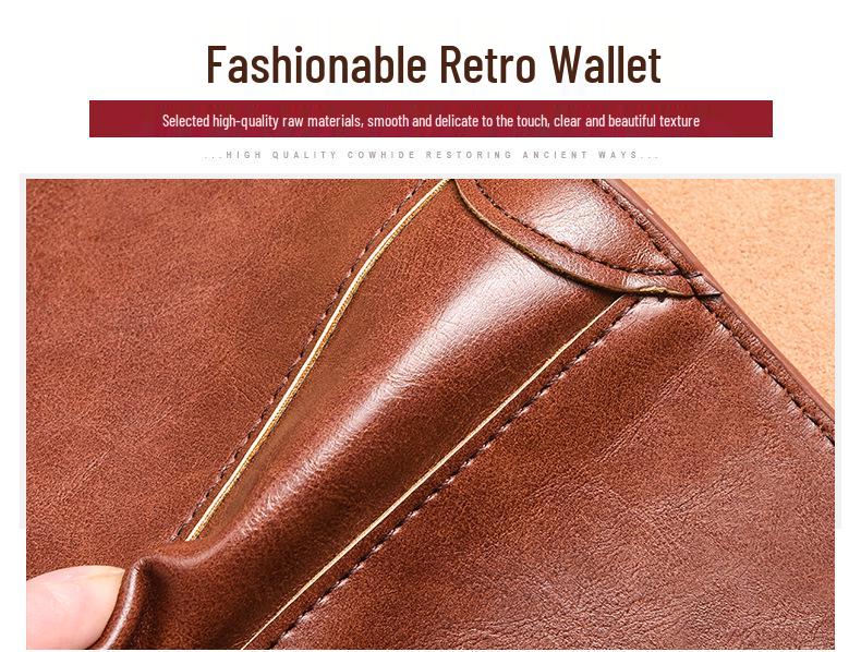 Men's Cross-Border Slim Tri-Fold Leather Wallet with ID and Card Holder