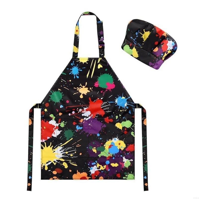 Children Art Smock And Chef Hat Set Double Layer Polyester Kitchen Art Drawing
