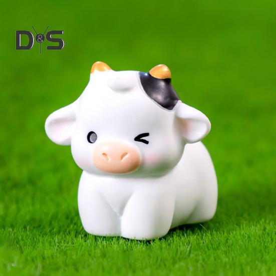 6Pcs Mini Dairy Cow Figurine Resin Tiny Cattle Ornament Miniature Animal Statue Toy Fairy Garden Microlandscape Desktop Decoration