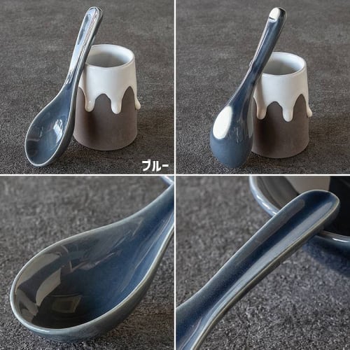 TAMAKI Coco Renge Blue Spoon, 15.7x5x3.3cm, Lotus Flower Design, Ceramic, Microwave and Dishwasher Safe, T-957448