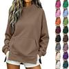 Women's High Neck Side Slit Sweatshirt Lightweight Loose Fit Long Sleeve Pullover for Fall