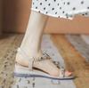 Fashion Flat Summer 2024 Women's Shoes Rhinestones Beach Footwear Sandals for Woman with Medium Heels Open Toe Wedges Heel Daily Korea F