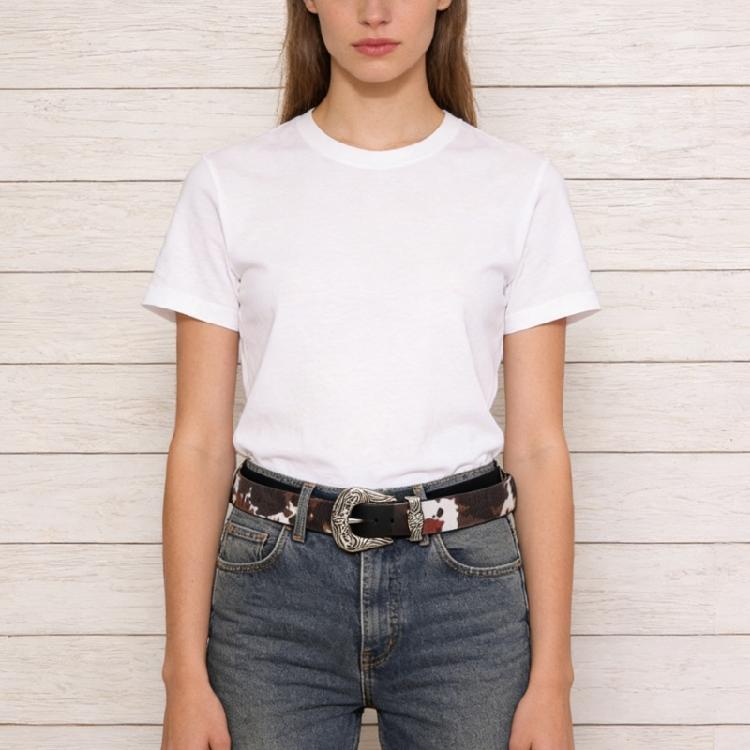 PU Cow Print Waist Belt with Engraved Buckles Wide Waistband Decorative Waist Strap for Women Girl Everyday Outfit