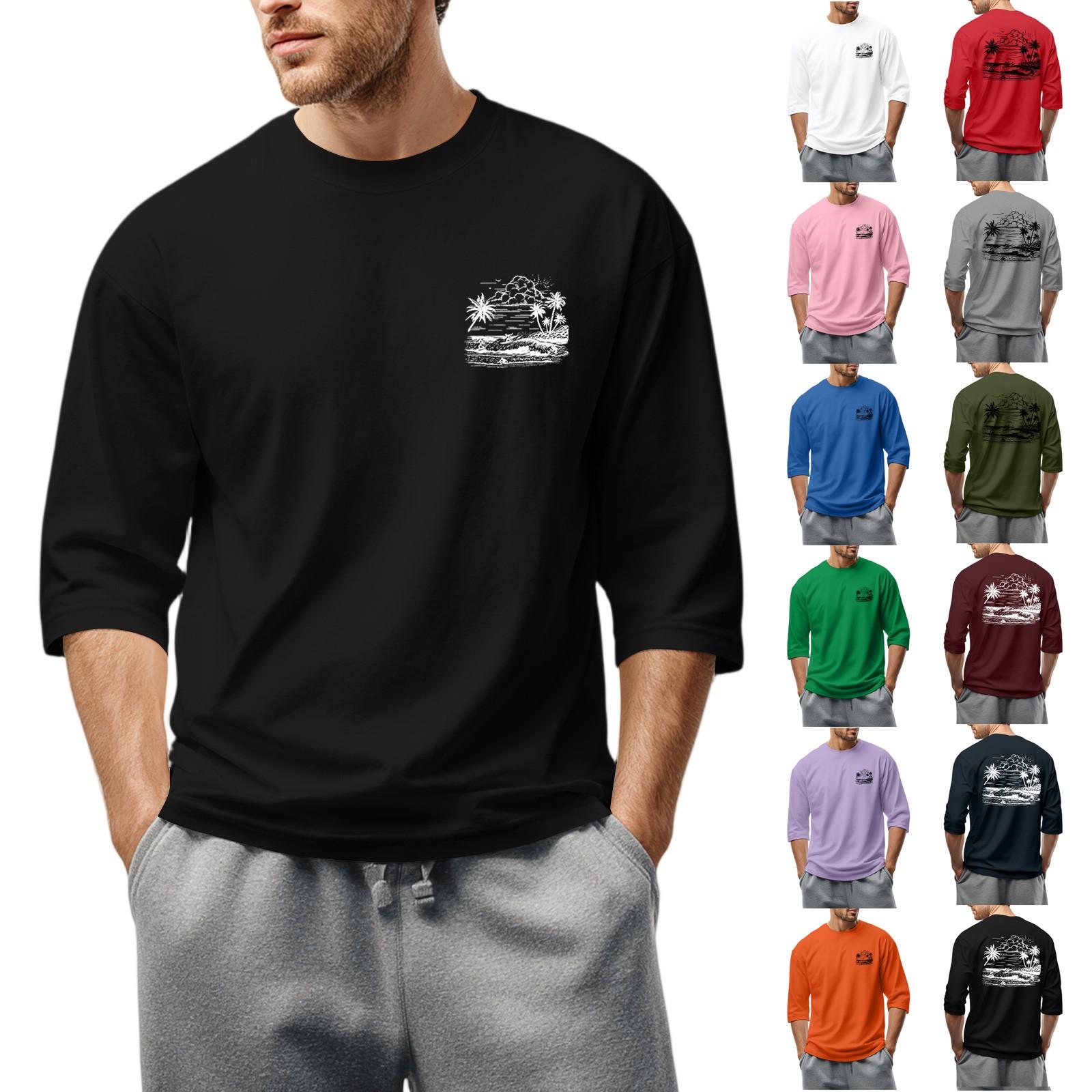 

Мужская повседневная модная футболка с круглым вырезом и рукавом три четверти L