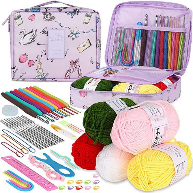 59-Piece Portable Crochet Set for Beginners with Yarn and Tools