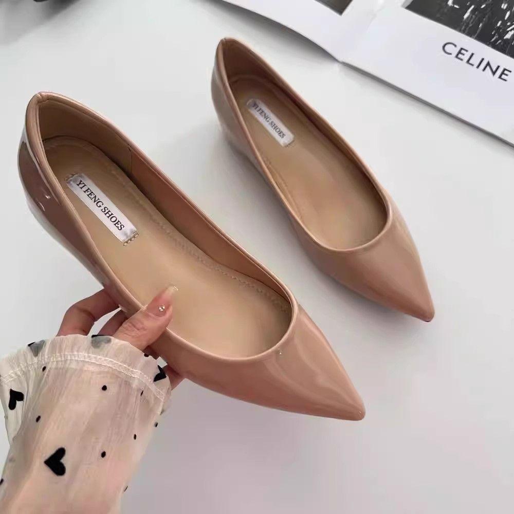 French nude inner height increase single shoes 2025 new versatile light mouth commuting pointed temperament comfortable women's shoes
