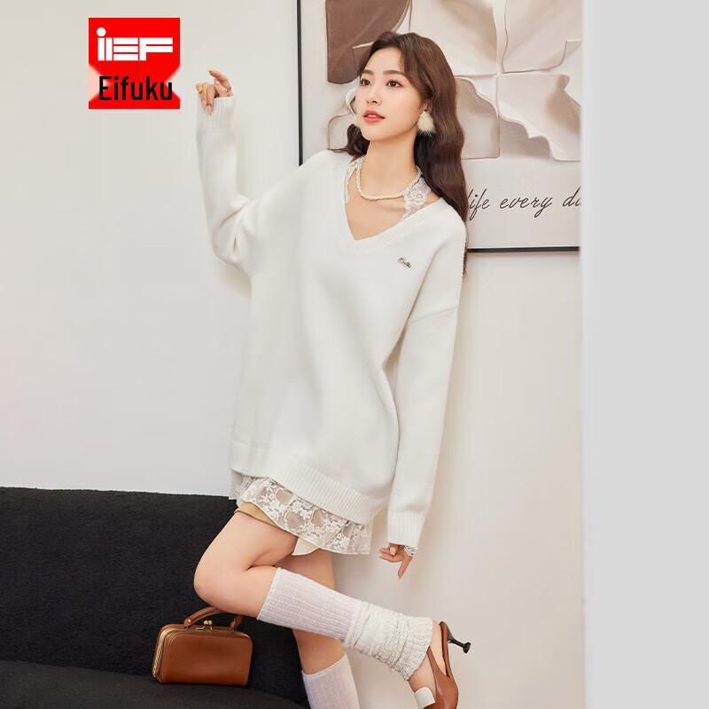 

IEF Aiyifu French Chic Lace Trim Knitted Top One Size