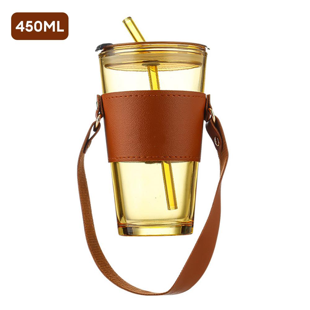 450ml Portable Water Cup With Lid and Straw Transparent Tea Cup Juice Glass Beer Milk Coffee Mug Drinkware for Home Office