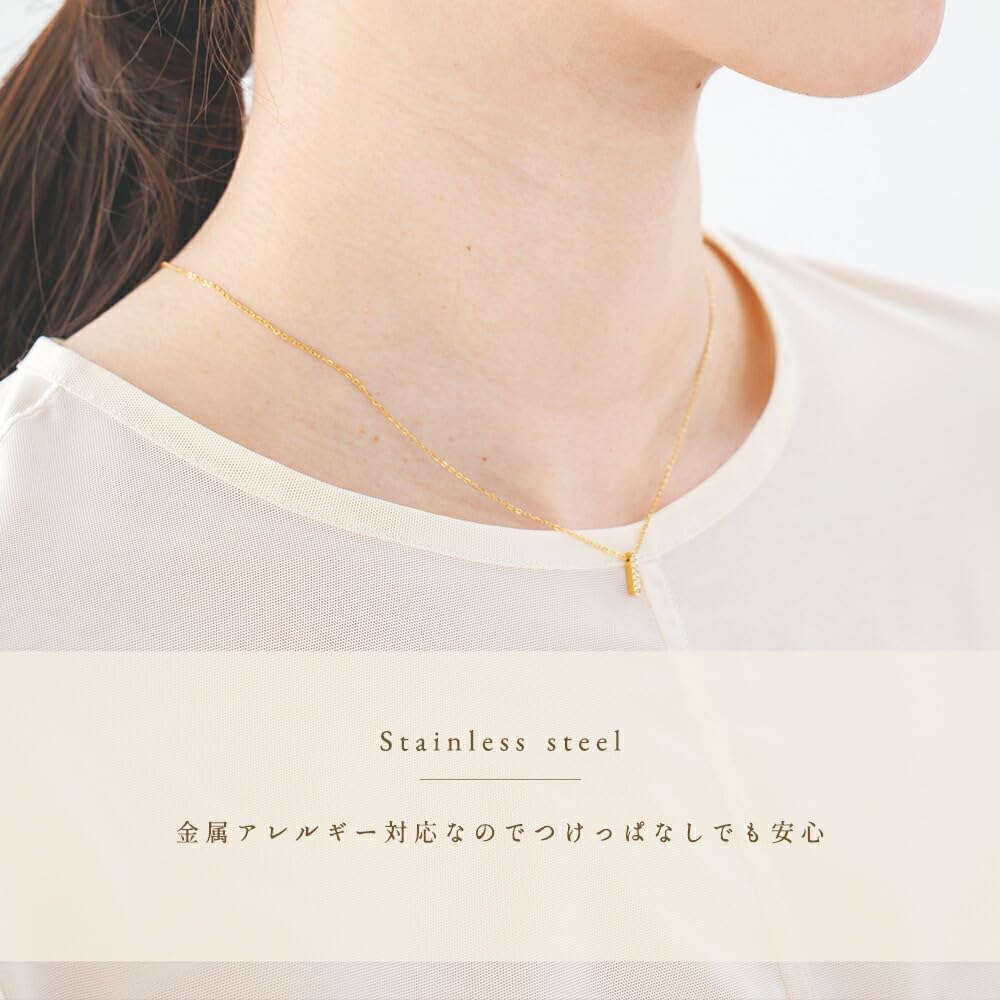 [mico.lor] Stainless Steel Necklace (111) Stick CZ Pendant, Surgical Stainless Steel 316L, Hypoallergenic, for Men and Women, Gold