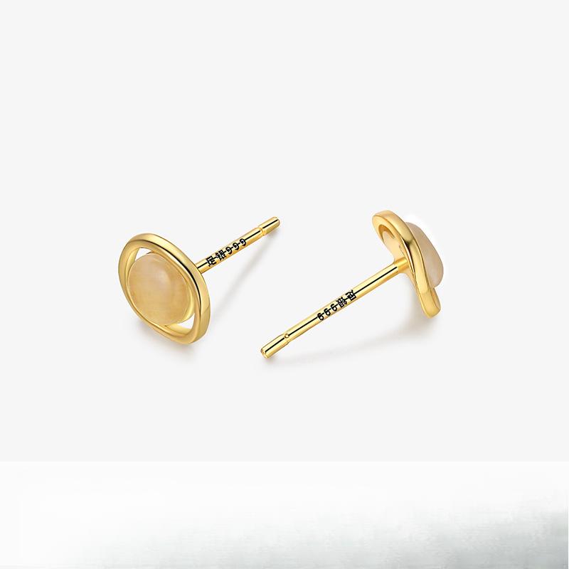 Ring Cat Eye Stone Earrings Light Luxury Niche Design New Year's New Circle Earrings