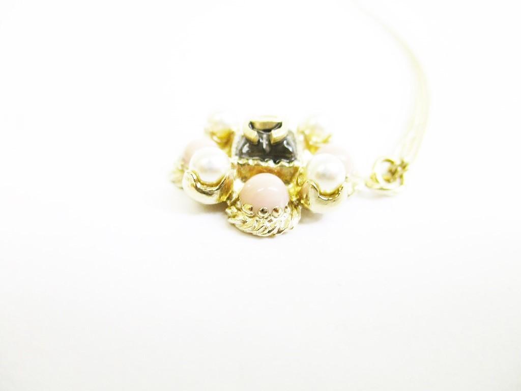 Authentic CHANEL CC Logo White and Light Pink Stone Gold Chain Necklace #7437 Seller refurbished