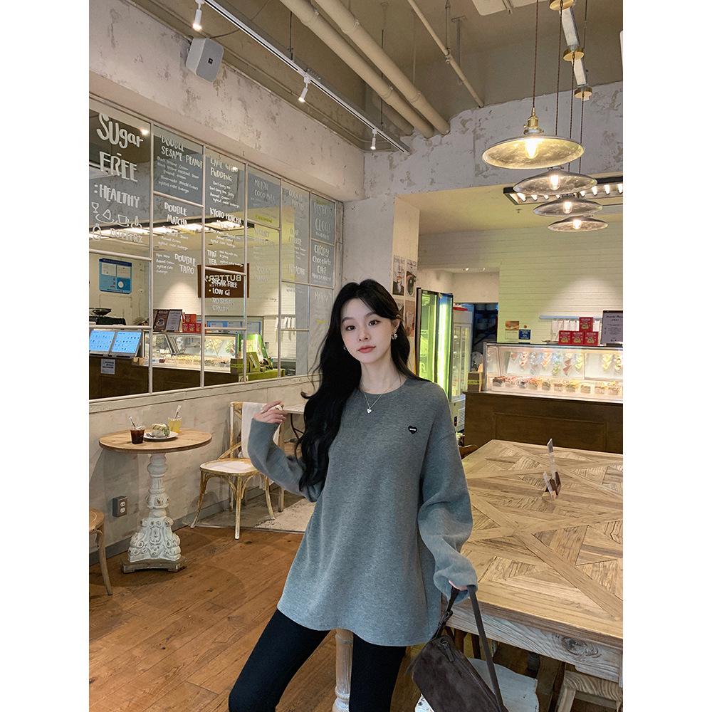 Zhang Beibei Women s Soft Brushed Fleece Loose Mid-Length Wool Top Large серый