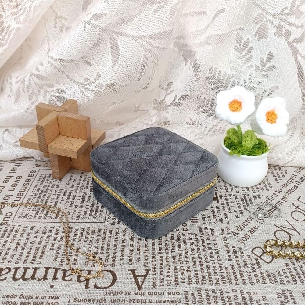 

Portable Velvet Jewelry Box Zipper Closure Velvet Jewelry Organizer Travel Jewelry Box Ring Earrings Necklace Organizer