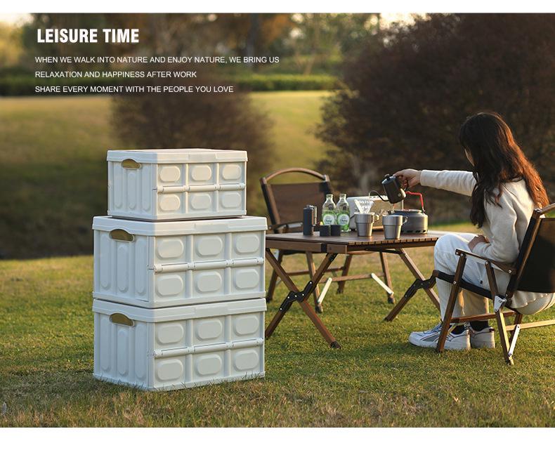 Multi-Functional Folding Camping Box with Wooden Lid: Portable Car & Outdoor Food Storage Suitcase