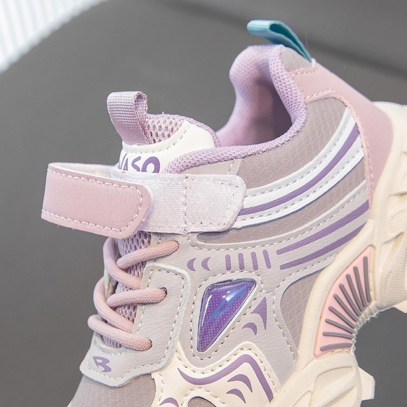 Spring Mesh Breathable Kids Sneakers Velcro Closure Soft Sole Non Slip Casual Dad Shoes For Boys And Girls