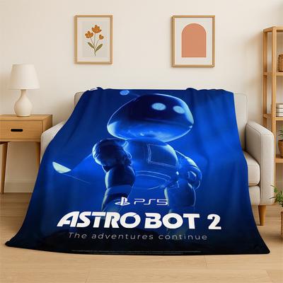 Game Astro Bot Cartoon Flannel Blanket Soft Warm Throw Blanket for Bedroom Living Room Bed Travel Camping Picnic Kid Gift