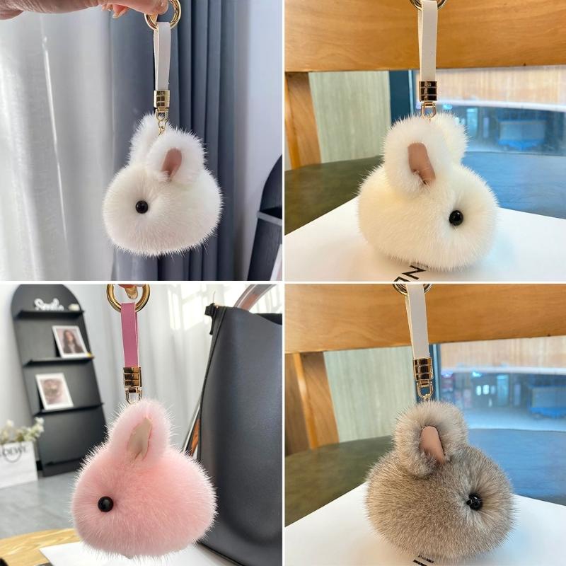 Mini Cute Rabbit Hairball Keychain Pendant Lovely Hanging Decorations Keyring Charm for Purse Bag Backpack Handbag