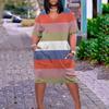 2022 Women's Summer Plus Size V Neck Short Sleeve Knee Pocket Casual Dress