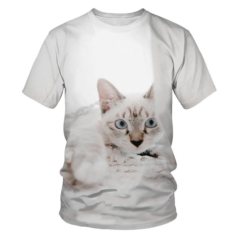 Summer Cute Cat 3D Printed Men's Round Neck Casual Sports Short Sleeved Shirt T-Shirts Men’s